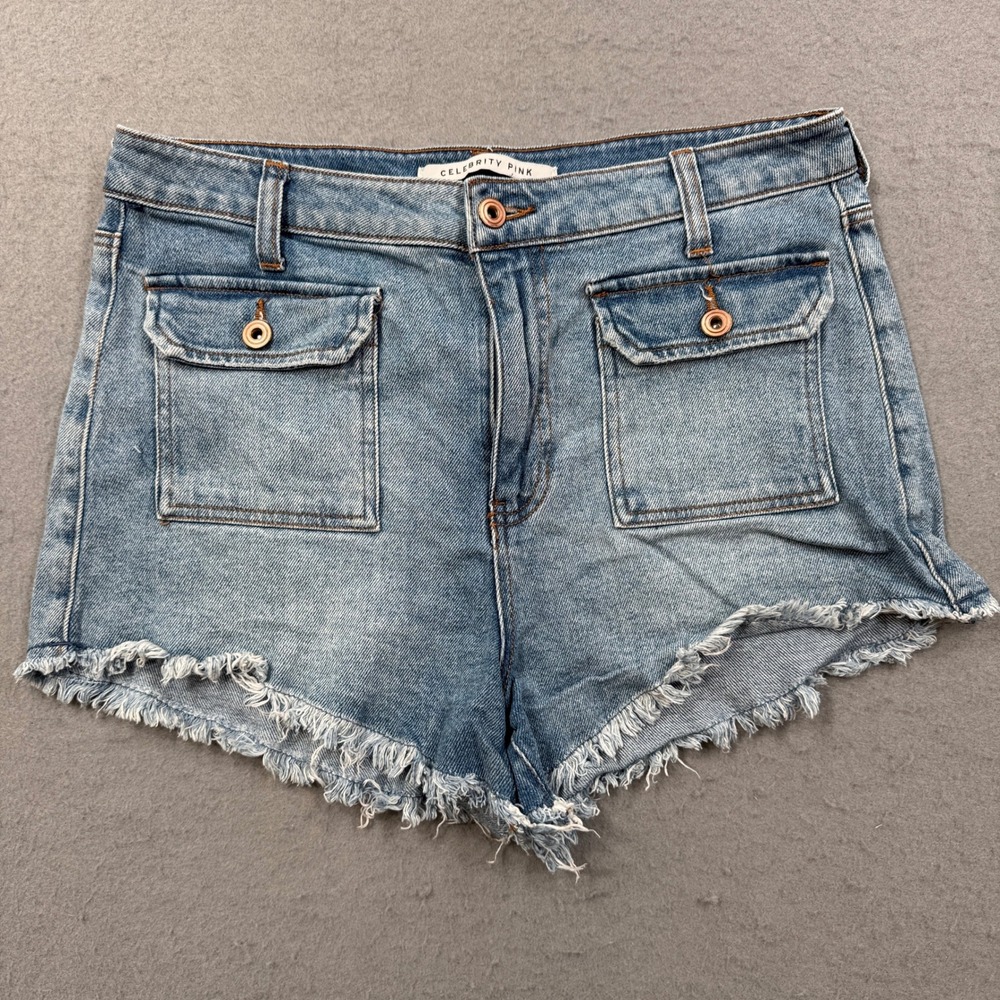 Y2K Celebrity Pink Shorts Women's 11/30 Blue Denim Medium Wash High Rise Cut Off